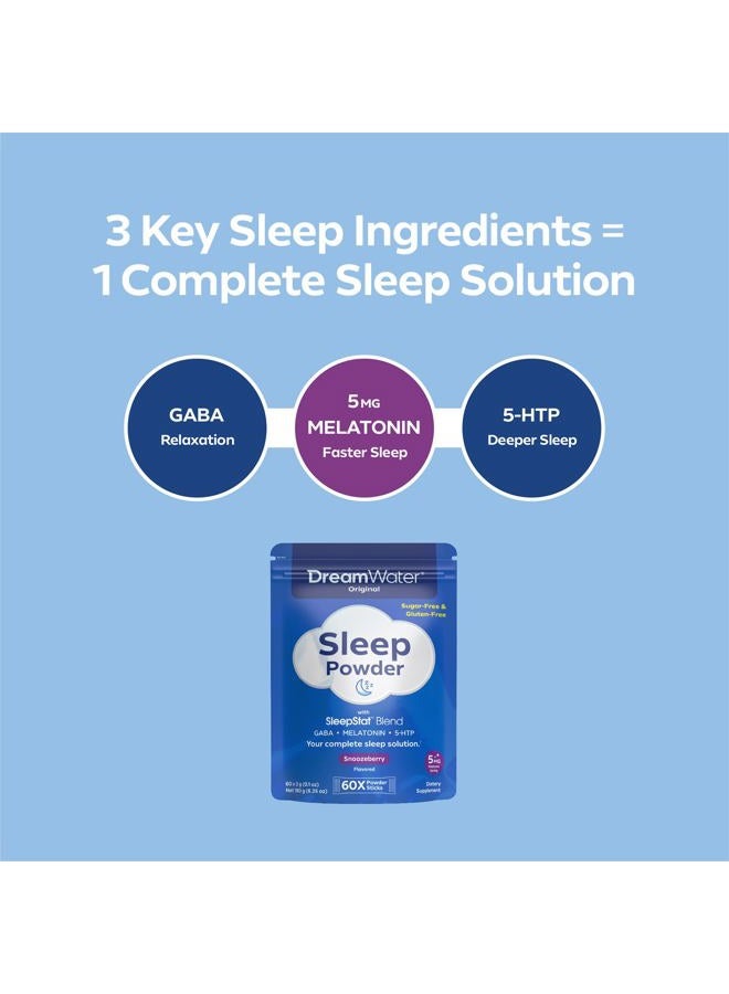 Dream Water Sleep Powder - Sugar-Free, Gluten-Free, Natural Flavors; Blend of 3 Ingredients, GABA, 5mg Melatonin, 5-HPT; Snoozeberry, 60-Count - Image 2
