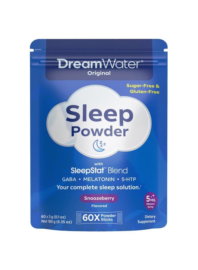 Dream Water Sleep Powder - Sugar-Free, Gluten-Free, Natural Flavors; Blend of 3 Ingredients, GABA, 5mg Melatonin, 5-HPT; Snoozeberry, 60-Count - Image 1