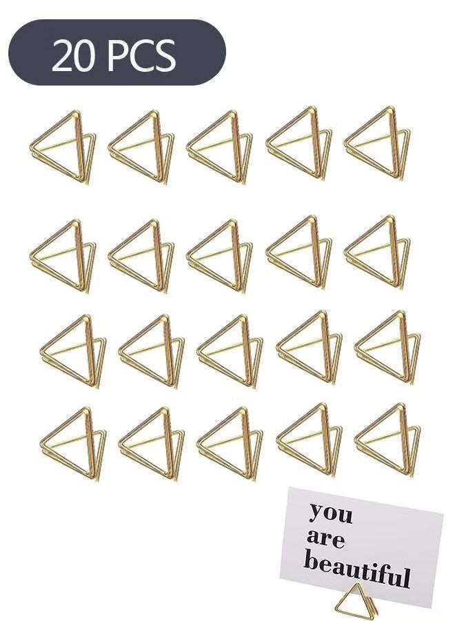 Generic 20-Piece Triangle Shape Name Card Holder, Mini Wedding Table Card Holders, Setting Holder Picture Clips Stand for Centerpiece Anniversary Party (Gold)  - Image 1