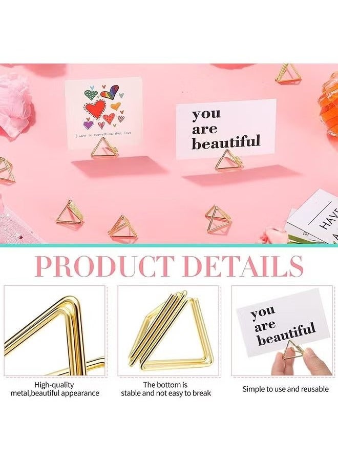 Generic 20-Piece Triangle Shape Name Card Holder, Mini Wedding Table Card Holders, Setting Holder Picture Clips Stand for Centerpiece Anniversary Party (Gold)  - Image 3