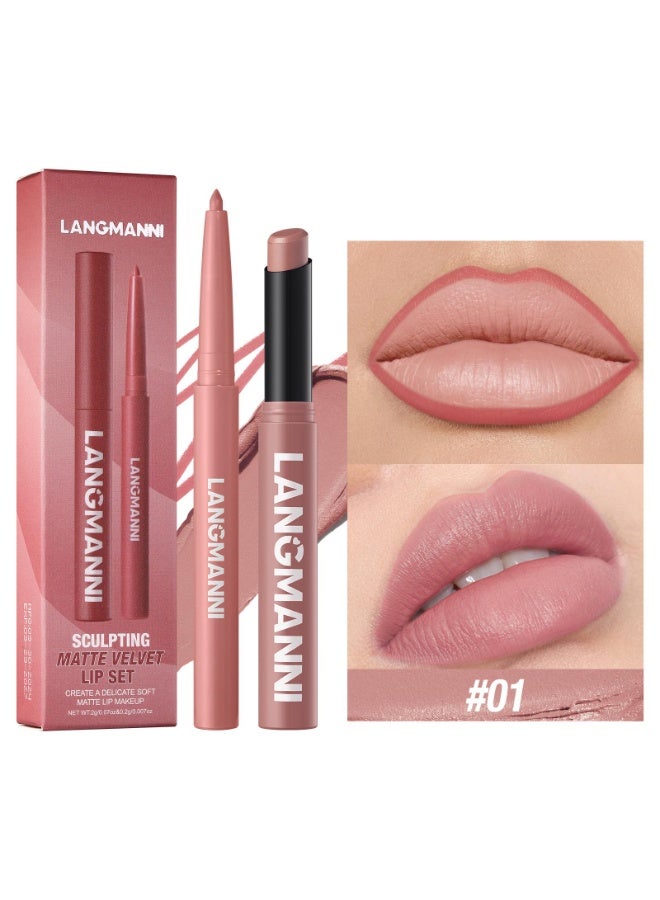 LANGMANNI 2-in-1 Slant Tip Lipstick & Lip Liner Set Long Lasting Matte Lip Makeup - Image 1
