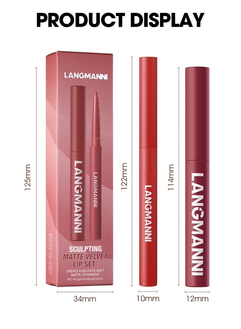 LANGMANNI 2-in-1 Slant Tip Lipstick & Lip Liner Set Long Lasting Matte Lip Makeup - Image 2