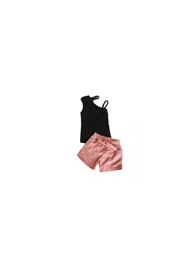 Generic - Girls' outing set consisting of a black top and shorts of Simon color - Image 1