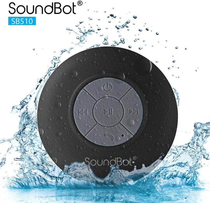 SoundBot ® مكبر صوت مقاوم للماء للاستحمام HD مقاوم للماء بلوتوث يدوي محمول مع أصوات واضحة وعالية 6+ ساعات من وقت التشغيل، كوب شفط لاسلكي صغير متين للسفر في الهواء الطلق المنزل SB510 (أسود) - Image 3