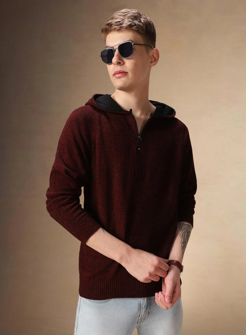 Men's Maroon 100% Acrylic Solid Regular Fit Sweater