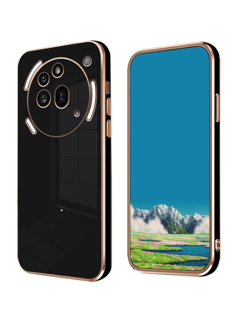 Compatible with Nothing Phone 3A Pro cover, smooth veneer gold plated chrome, black Thin and smooth shock-proof full protection Nothing Phone 3A Pro case -black - Image 1