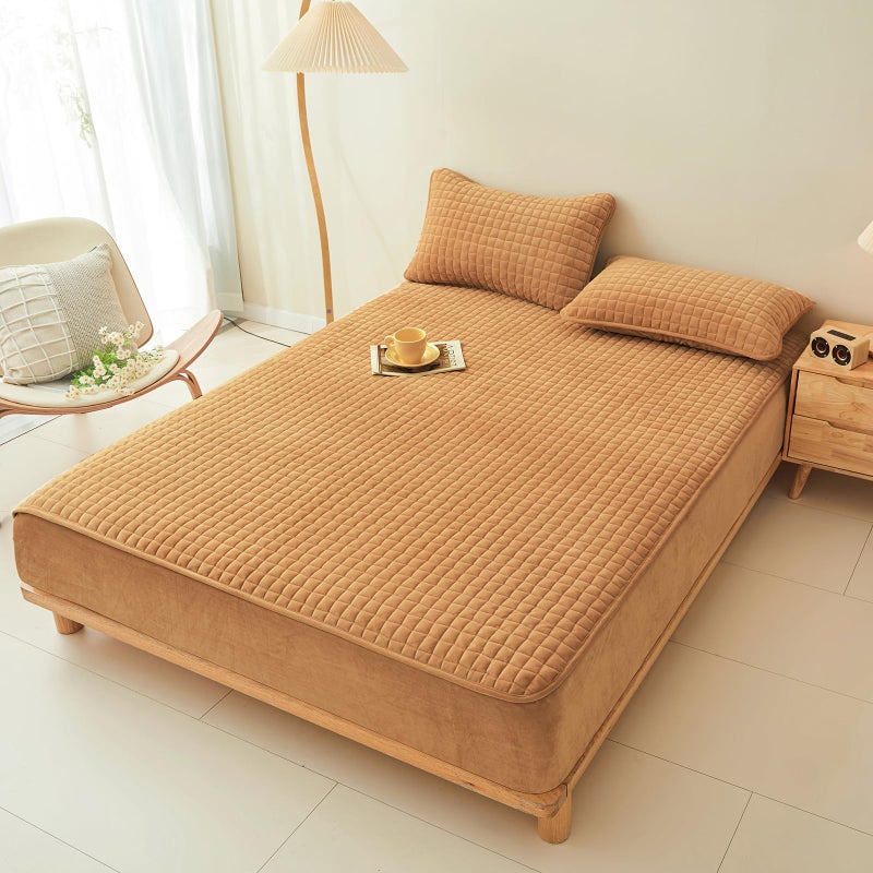 LweiPsqLin Quilted Flannel Fitted Sheets,Soft Flannel Fleece Mattress Top- Suitable for Fall and Winter,Fitted Deep Pocket Up to 15''. (Yellow, Twin) - Image 2