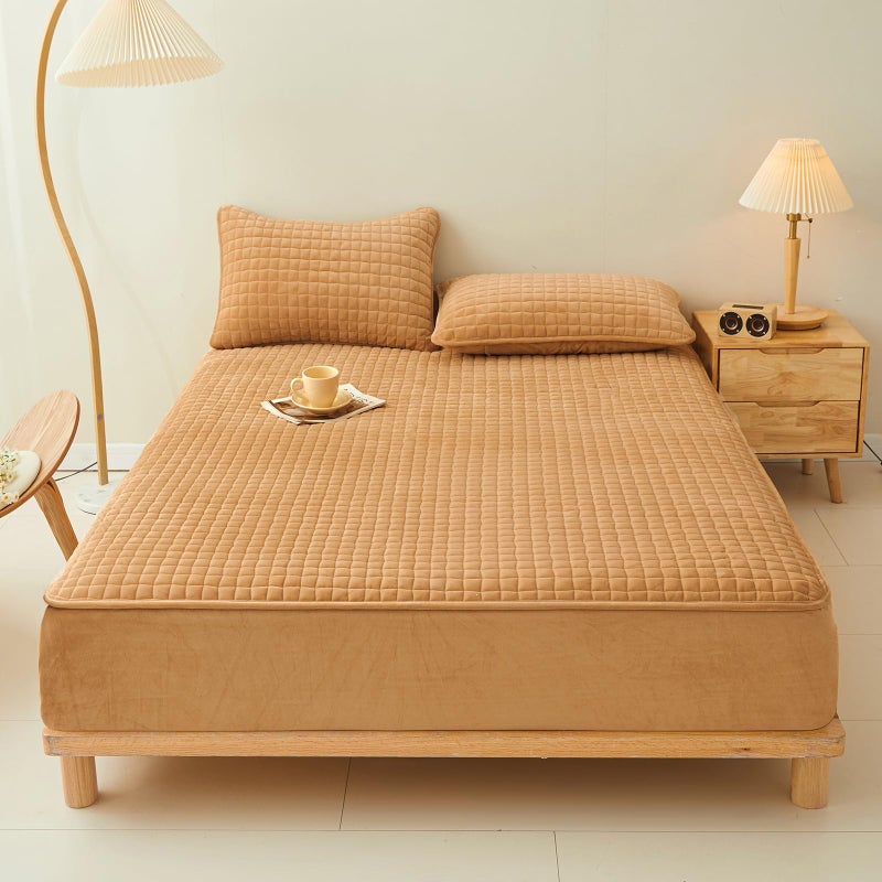 LweiPsqLin Quilted Flannel Fitted Sheets,Soft Flannel Fleece Mattress Top- Suitable for Fall and Winter,Fitted Deep Pocket Up to 15''. (Yellow, Twin) - Image 1