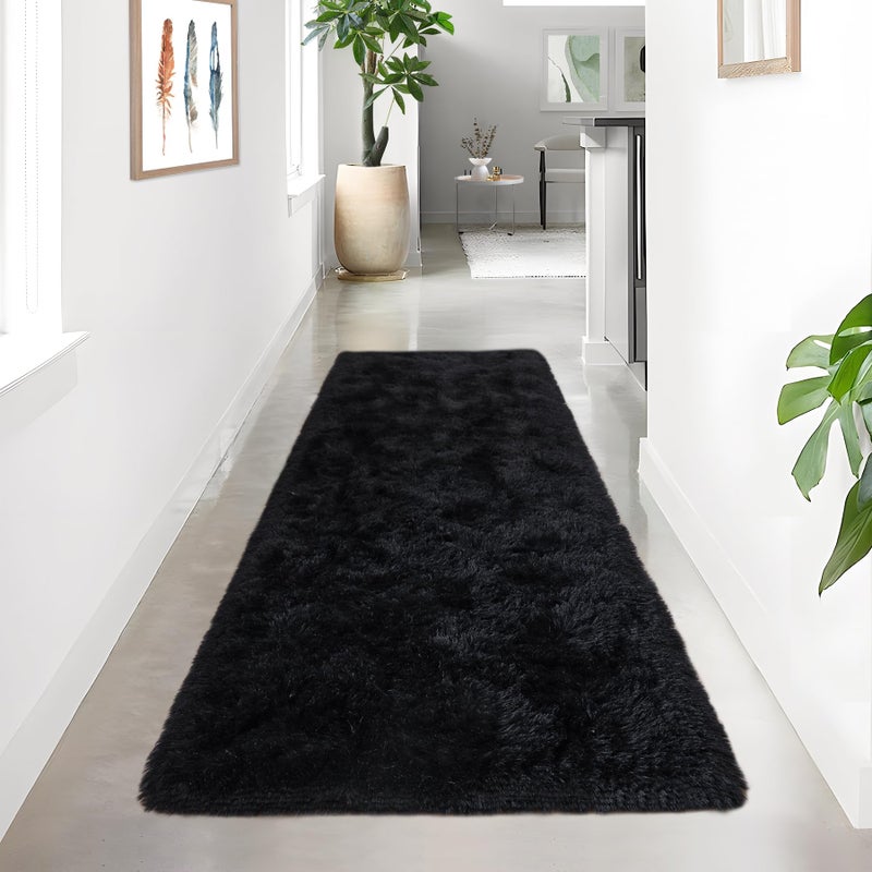 Noahas Noahas Fluffy Black Runner Area Rugs سجاد غير مشعص شائكة غامض لغرف النوم الممرات الحضانة - سجادة ديكور ناعمة للأطفال يا فتي  - Image 3