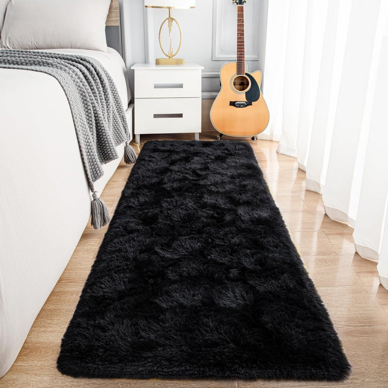 Noahas Noahas Fluffy Black Runner Area Rugs سجاد غير مشعص شائكة غامض لغرف النوم الممرات الحضانة - سجادة ديكور ناعمة للأطفال يا فتي  - Image 1