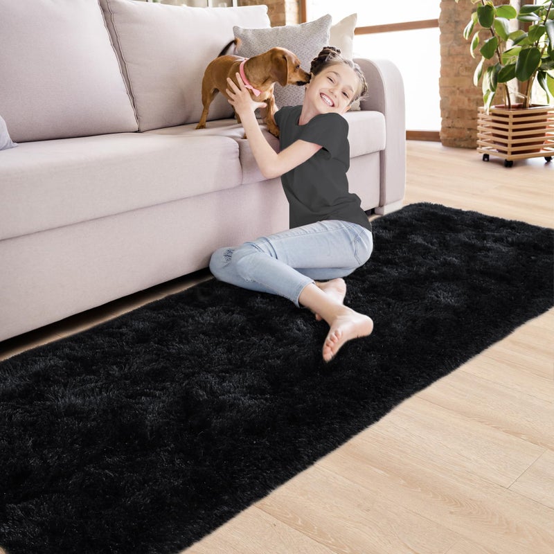 Noahas Noahas Fluffy Black Runner Area Rugs سجاد غير مشعص شائكة غامض لغرف النوم الممرات الحضانة - سجادة ديكور ناعمة للأطفال يا فتي  - Image 2
