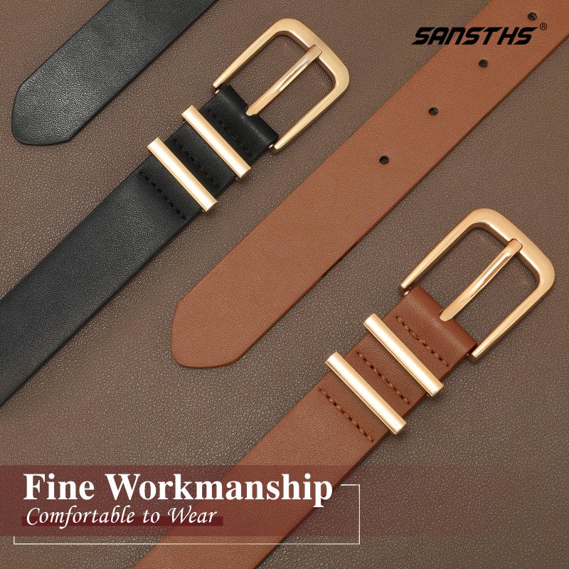 SANSTHS 2 Pack Women Belt for Jeans Pants, Simple Fashion Ladies Waist Belt with Gold Buckle, 1inch Width, Black+Brown M - Image 5