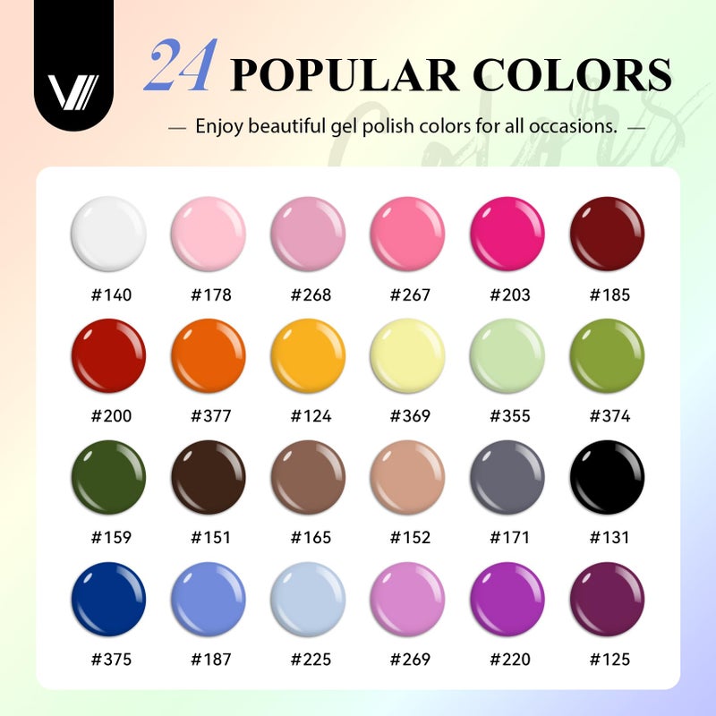 VANREESA 42 Pcs Gel Nail Polish Kit with U V Light 24 Colors Gel Polish Nail Kit Pink Red Orange Yellow Green Brown Blue Purple Gray Complete Nail Kit with Manicure Tools Gifts for Women - Image 2