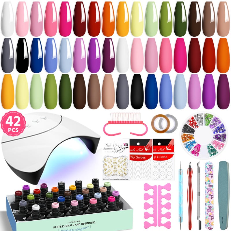 VANREESA 42 Pcs Gel Nail Polish Kit with U V Light 24 Colors Gel Polish Nail Kit Pink Red Orange Yellow Green Brown Blue Purple Gray Complete Nail Kit with Manicure Tools Gifts for Women - Image 1