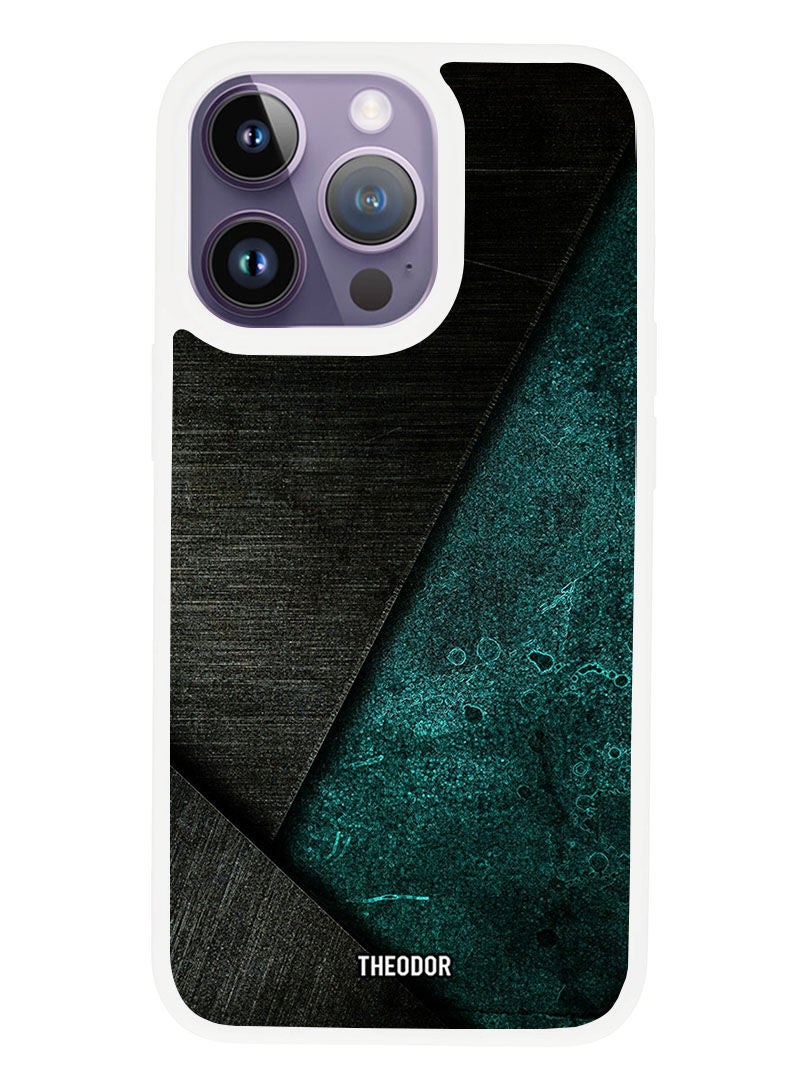 Theodor Protective Case Anti Scratch Shock Proof Cover For APPLE IPHONE 14 PRO MAX Black Dark Green Pattern (White Bumper) - Image 1