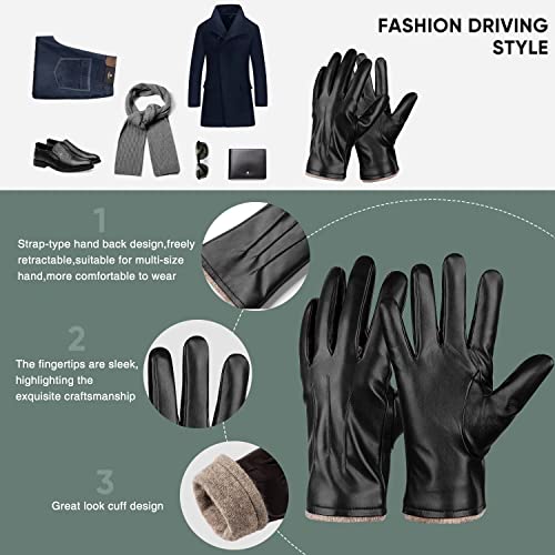 Alepo Winter PU Leather Gloves For Men, Warm Thermal Touchscreen Texting Typing Dress Driving Motorcycle Gloves With Wool Lining (Black-XL) - Image 5
