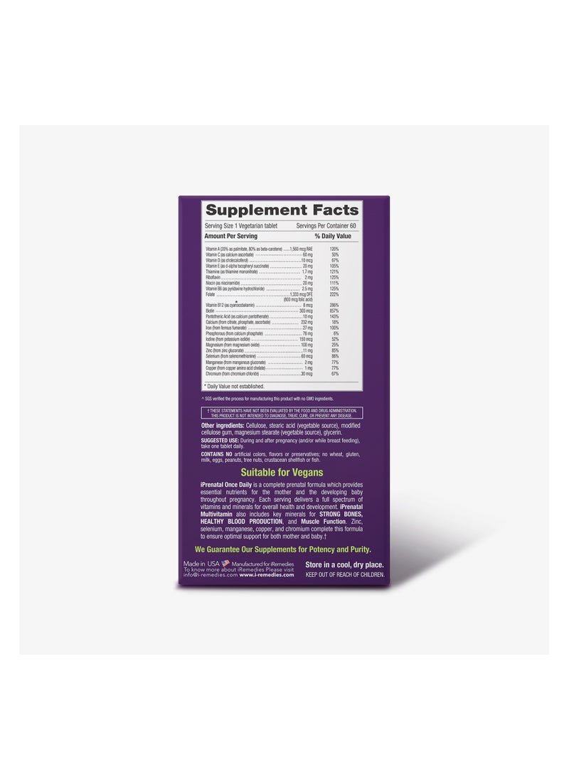 iRemedies - iRemedies iPrenatal Once Daily - Comprehensive Prenatal Multivitamin for Mom and Baby - 60 Tablets - Image 1