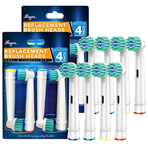 Alayna Replacement Brush Heads Compatible with Oral B- Sensitive Gum Care Electric Toothbrush Heads - Pk of 8 Generic Sensitive Brushes- Fits Oral-b Braun 7000, Pro 1000, 9600, 500, 3000, 8000 Clean