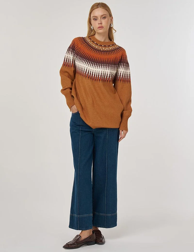 Kayra Stone Detailed Knit Tunic Cinnamon