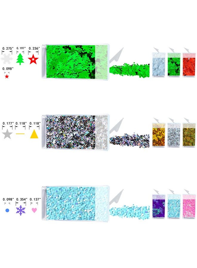 Wenida Glitter Wenida 9 Bottle Christmas Holographic Iridescent Chameleon Laser Festival Sequins Snowflakes Tree Craft Chunky Glitter for Arts Face Hair Body Nail - Image 4