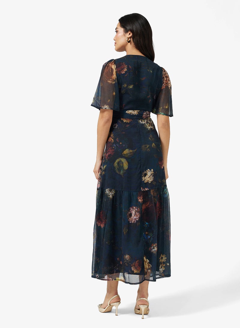 هوب اند ايفي فستان ماكسي ملفوف بأكمام فراشة وتفاصيل ربط عند الخصر - Image 2