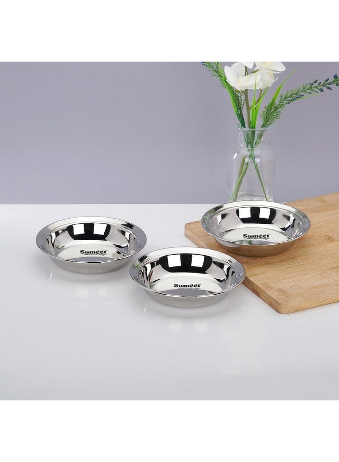 Sumeet Stainless Steel Heavy Gauge Multi Utility Serving Plates with Mirror Finish 12.5cm Dia - Set of 3pc, Silver - Image 1