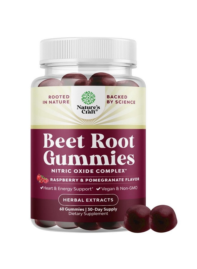 Natures Craft Flow Boosting Beet Root Gummies - Invigorating Beet Gummies for Adults Nitric Oxide Energy & Heart Health Support with Grapeseed Pomegranate & Vitamin B12 - Vegan Non-GMO & Gluten Free (1 Month) - Image 1