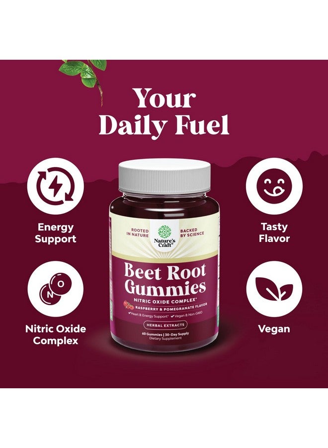 Natures Craft Flow Boosting Beet Root Gummies - Invigorating Beet Gummies for Adults Nitric Oxide Energy & Heart Health Support with Grapeseed Pomegranate & Vitamin B12 - Vegan Non-GMO & Gluten Free (1 Month) - Image 3