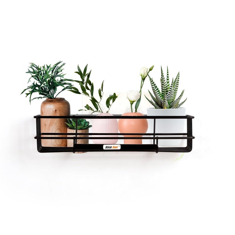 SF - Stick Fast Bathroom Shelf Self-Adhesive - Elegance Tray with 3M Sticker for Wall Mount Multipurpose Kitchen & Bathroom Storage Organizer Tray Rack Pack of 1 - Black, Stainless Steel - Image 2