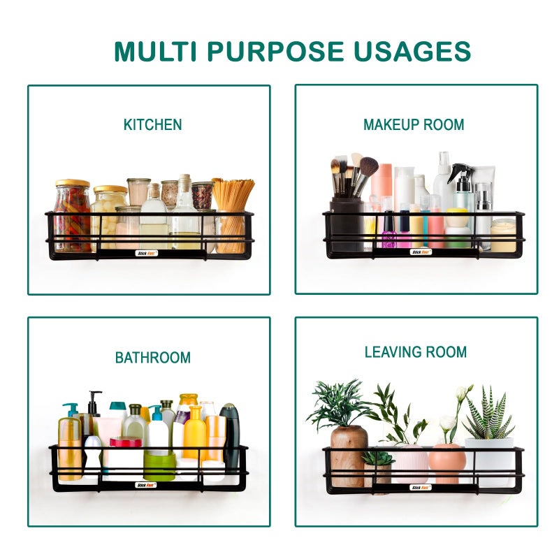 SF - Stick Fast Bathroom Shelf Self-Adhesive - Elegance Tray with 3M Sticker for Wall Mount Multipurpose Kitchen & Bathroom Storage Organizer Tray Rack Pack of 1 - Black, Stainless Steel - Image 3