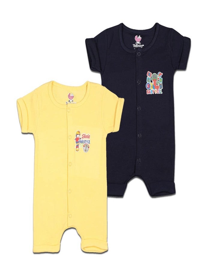 TiniBerry Baby Unisex Cotton Bodysuits/Half Romper/Dungaree for Baby Boys and Girls (Pack of 2) (3-6 Months, Black Yellow) - Image 1