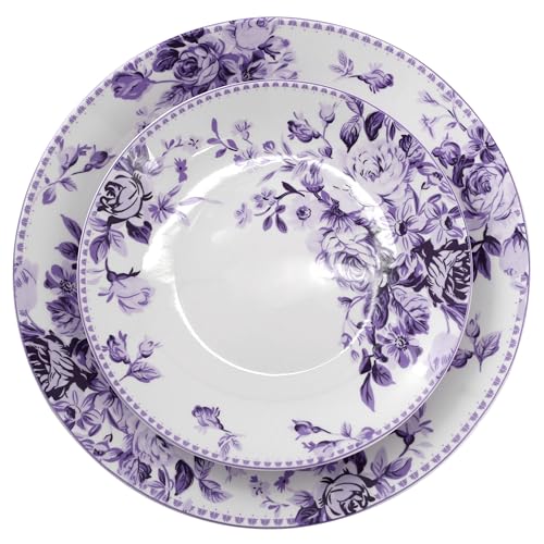 Elama Traditional Rose 16 Piece Stone Dinnerwar/Tableware Set, Service for 4 (Purple) - Image 3