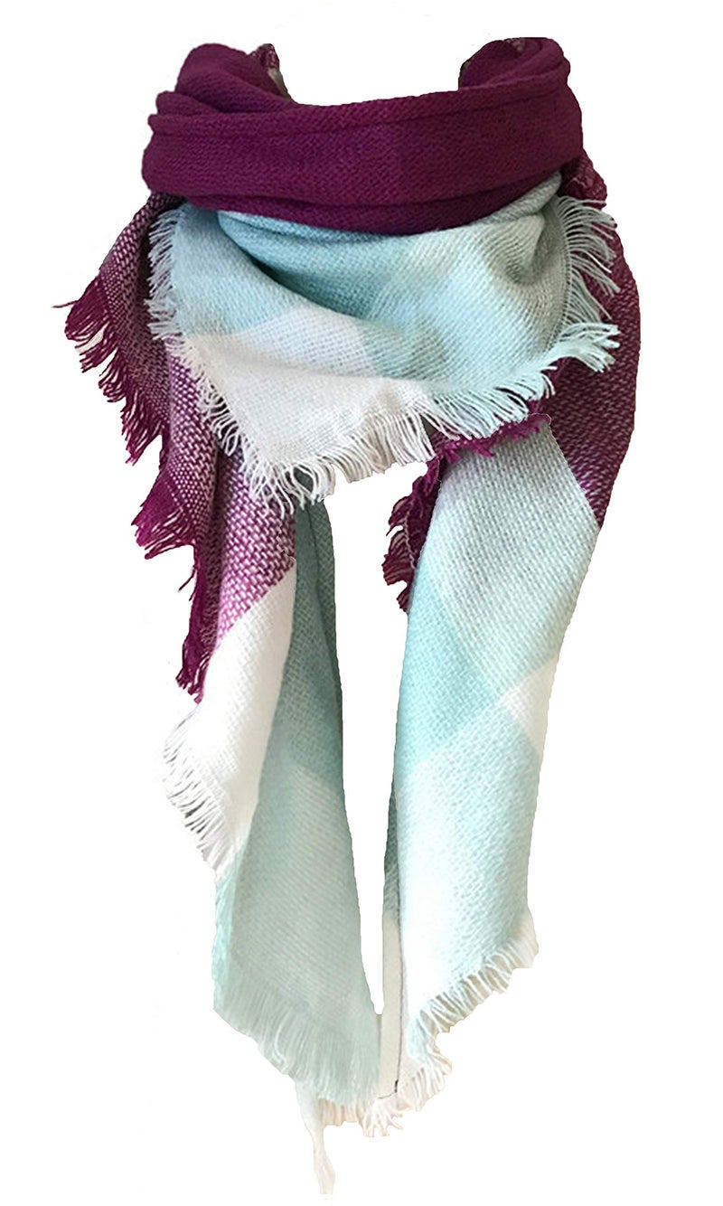 Wander Agio Womens Warm Scarf Triangle Shawls Large Scarves Stripe Plaid Fichu Big Plaid Jujube Red Green 13 - Image 1