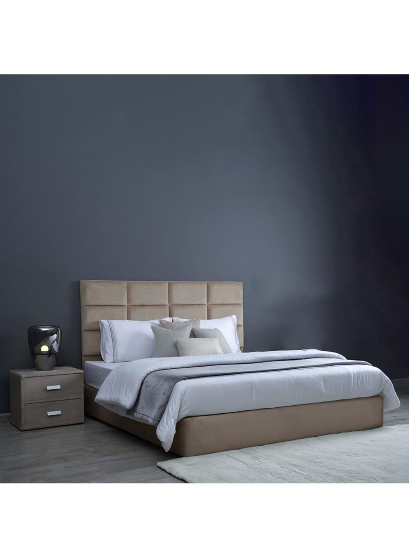 Karnak Square Design Upholstered Velvet Bed Frame Bedroom Furniture Strong And Sturdy Modern Design Wooden Bed | Quiet & Comfortable Bed (Eu - Single 90x200cm, Beige) - Image 1