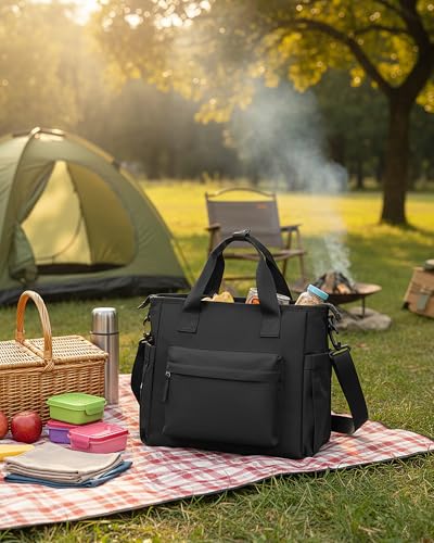 UPPACK Black Lunch Box Bag for Women Men loncheras para mujer Lunch Tote Bag with Water Bottle Holder Shoulder Strap Adult Insulated Lunch Bags Boxes for Work - Image 2