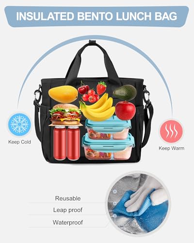 UPPACK Black Lunch Box Bag for Women Men loncheras para mujer Lunch Tote Bag with Water Bottle Holder Shoulder Strap Adult Insulated Lunch Bags Boxes for Work - Image 4