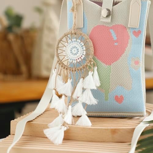 Artilady Small Dream Catcher for Cars - Bohemian Mini Dream Catchers for Cars Rear View Mirror Hanging Decoration (White) - Image 4