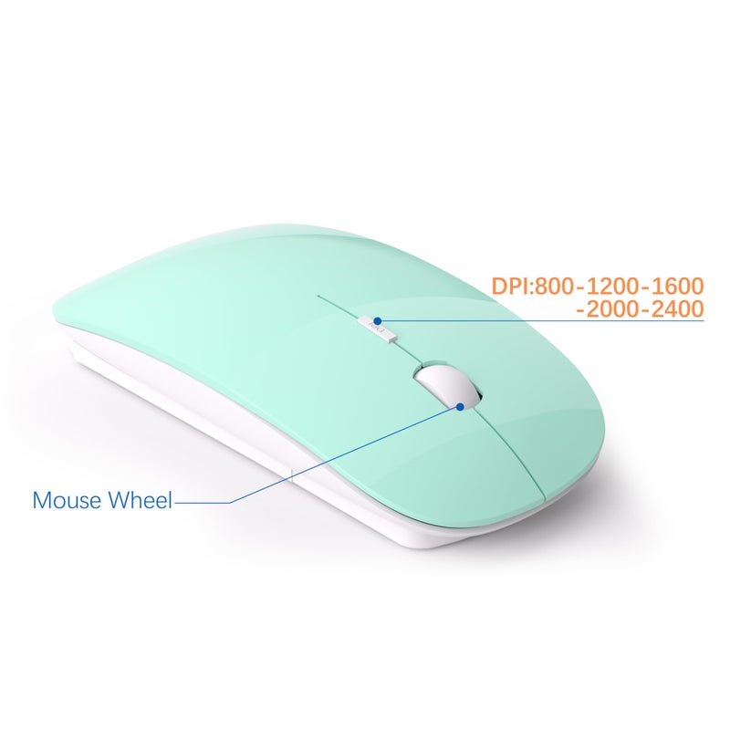 TopMate Wireless Keyboard and Mouse Ultra Slim Combo, TopMate 2.4G Silent Compact USB 2400DPI Mouse and Scissor Switch Keyboard Set with Cover, Batteries Included, for PC/Laptop/Windows/Mac - Mint Green - Image 4