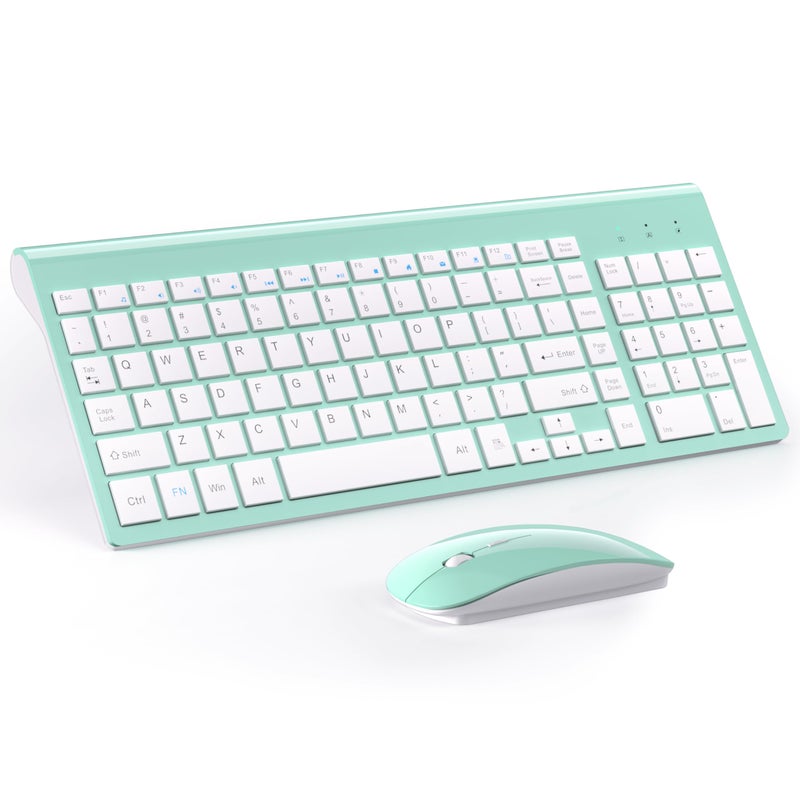 TopMate Wireless Keyboard and Mouse Ultra Slim Combo, TopMate 2.4G Silent Compact USB 2400DPI Mouse and Scissor Switch Keyboard Set with Cover, Batteries Included, for PC/Laptop/Windows/Mac - Mint Green - Image 1