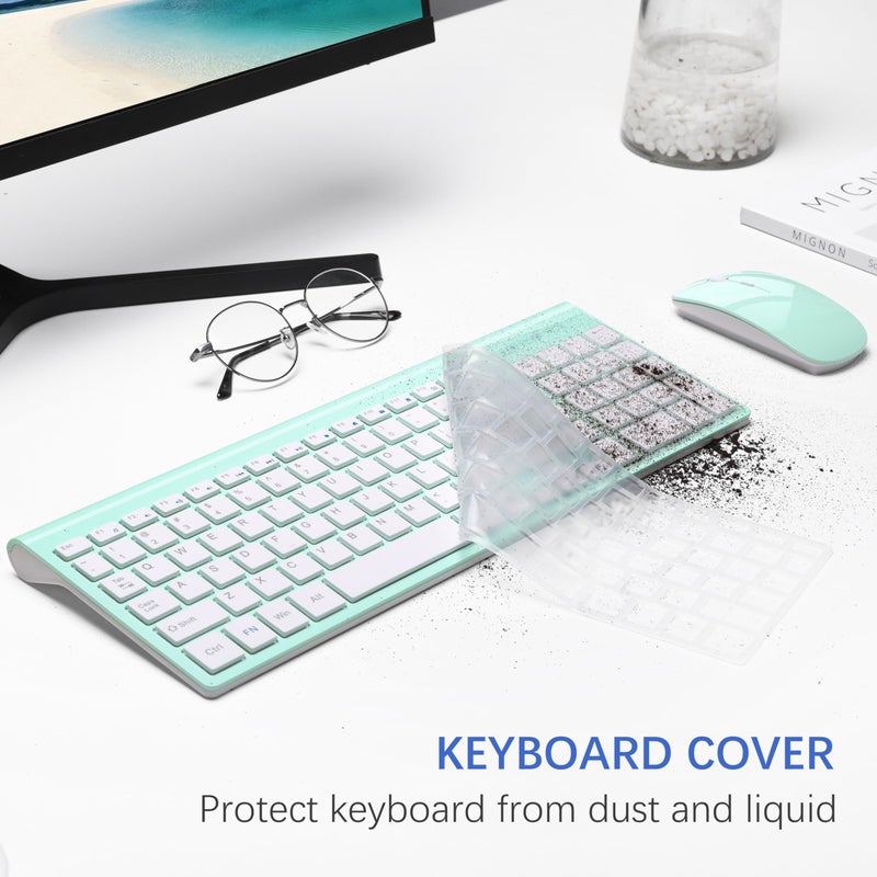 TopMate Wireless Keyboard and Mouse Ultra Slim Combo, TopMate 2.4G Silent Compact USB 2400DPI Mouse and Scissor Switch Keyboard Set with Cover, Batteries Included, for PC/Laptop/Windows/Mac - Mint Green - Image 5