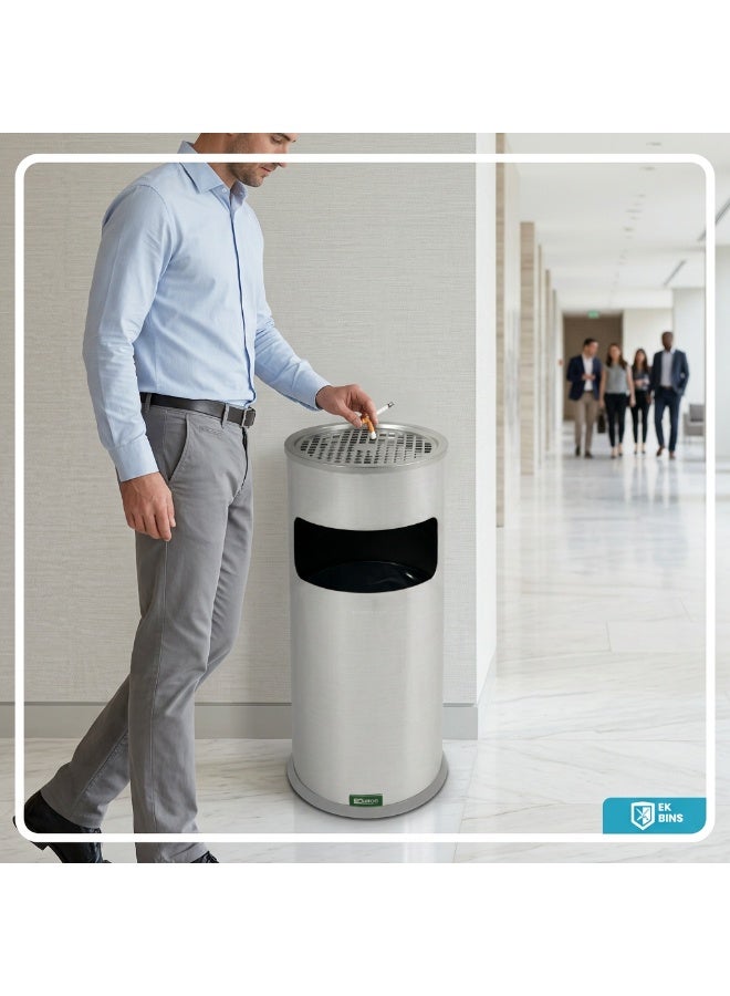 EK Bins Outdoor Ashtray & Dustbin 2-in-1 | Brushed Stainless Steel Finish | Detachable Inner Liner | Free-standing Frame | Suitable For Parks, Villas, & All Outdoor Settings - Image 5