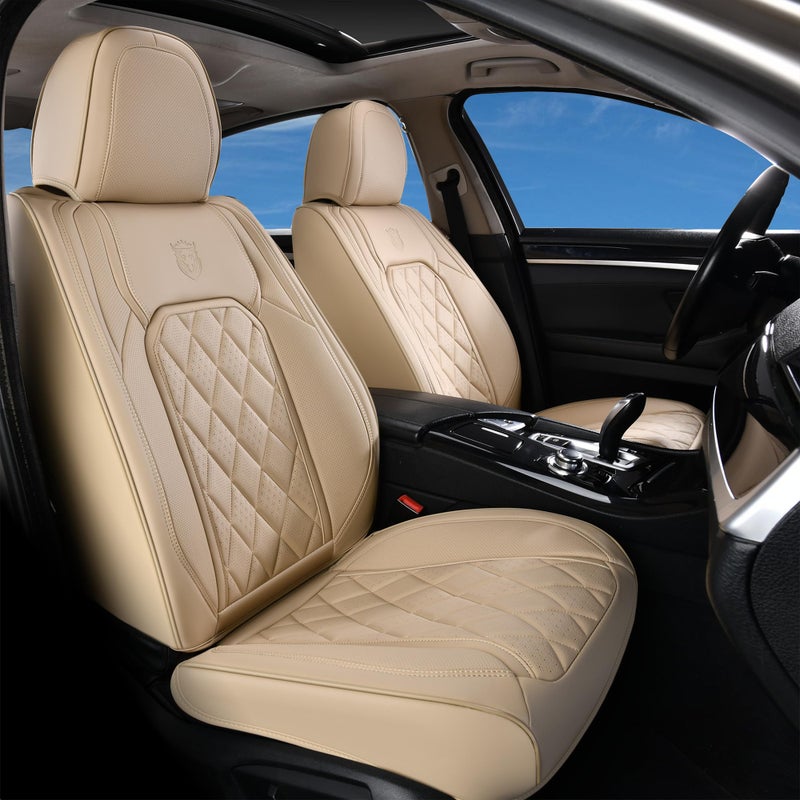 Coverado Front Seat Covers Luxury Faux Leather Waterproof Seat Cover Beige Car Seat Protector Car Seat Cover Front Seats Automotive Seat Covers Universal Fit for Most Cars Front Beige