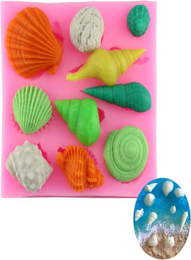 Skytail 10 Cavity Seashell Conch Marine Silicone Mould for Fondant Baking Chocolate Candy Coral Beach Ocean Theme DIY Cake Decoration Cupcake Sugarcraft Gum Paste Polymer Clay Crafting Projects - Image 1