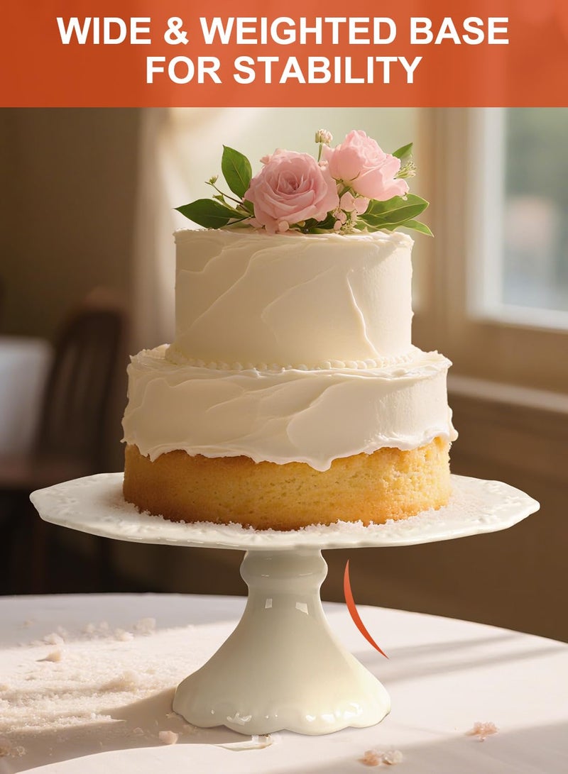 Kukikan 12" White Cake Stand for 10" Cake, Porcelain Cake Plate, Cake Pedestal Stand, Round Dessert Stand, Wedding Cake Stand for Party, Birthday, Baby Shower, Christmas, Home Decorating Cake Display Stand - Image 3