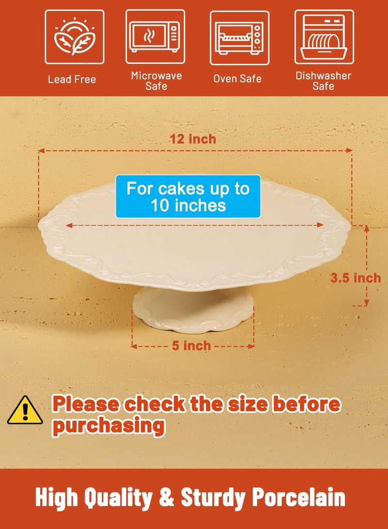 Kukikan 12" White Cake Stand for 10" Cake, Porcelain Cake Plate, Cake Pedestal Stand, Round Dessert Stand, Wedding Cake Stand for Party, Birthday, Baby Shower, Christmas, Home Decorating Cake Display Stand - Image 2
