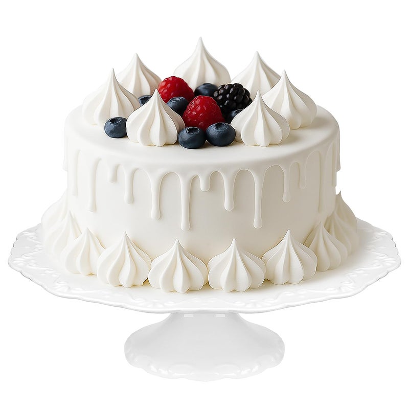 Kukikan 12" White Cake Stand for 10" Cake, Porcelain Cake Plate, Cake Pedestal Stand, Round Dessert Stand, Wedding Cake Stand for Party, Birthday, Baby Shower, Christmas, Home Decorating Cake Display Stand - Image 1