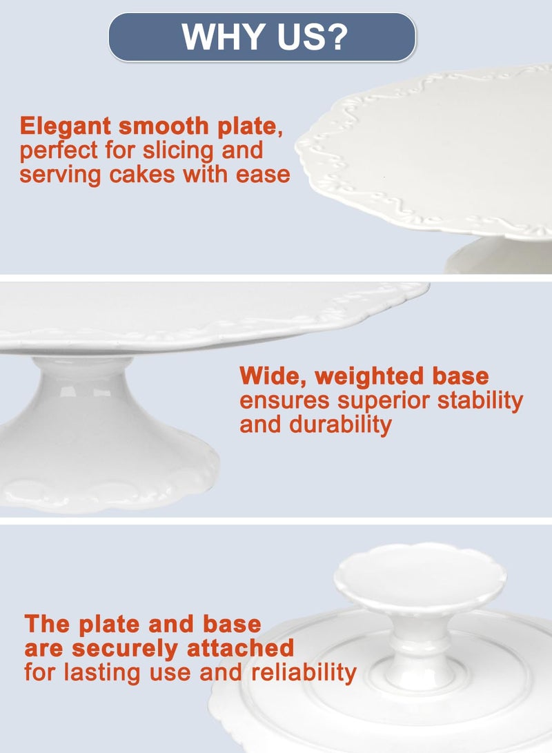 Kukikan 12" White Cake Stand for 10" Cake, Porcelain Cake Plate, Cake Pedestal Stand, Round Dessert Stand, Wedding Cake Stand for Party, Birthday, Baby Shower, Christmas, Home Decorating Cake Display Stand - Image 5