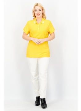 Aigle Women Spread Collar Short Sleeve Polo Shirt, Yellow  - Image 2