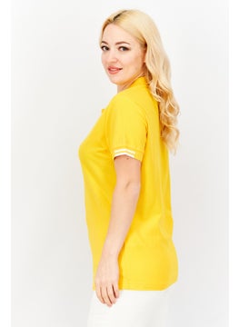 Aigle Women Spread Collar Short Sleeve Polo Shirt, Yellow  - Image 4