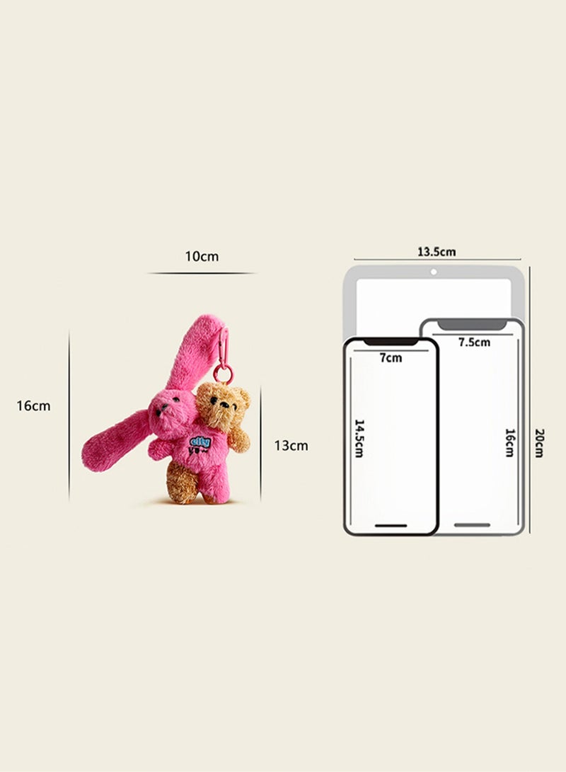 Cute One-Piece Rabbit Bag Pendant Plush Doll Keychain Niche High-End School Bag Pendant Doll Gift (Black Cat + Rose Red Rabbit) - Image 2